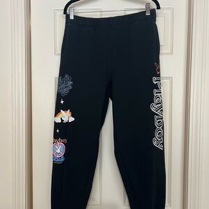 PLAYBOY by pacsun Black Joggers with Multicolor Graphic Accents